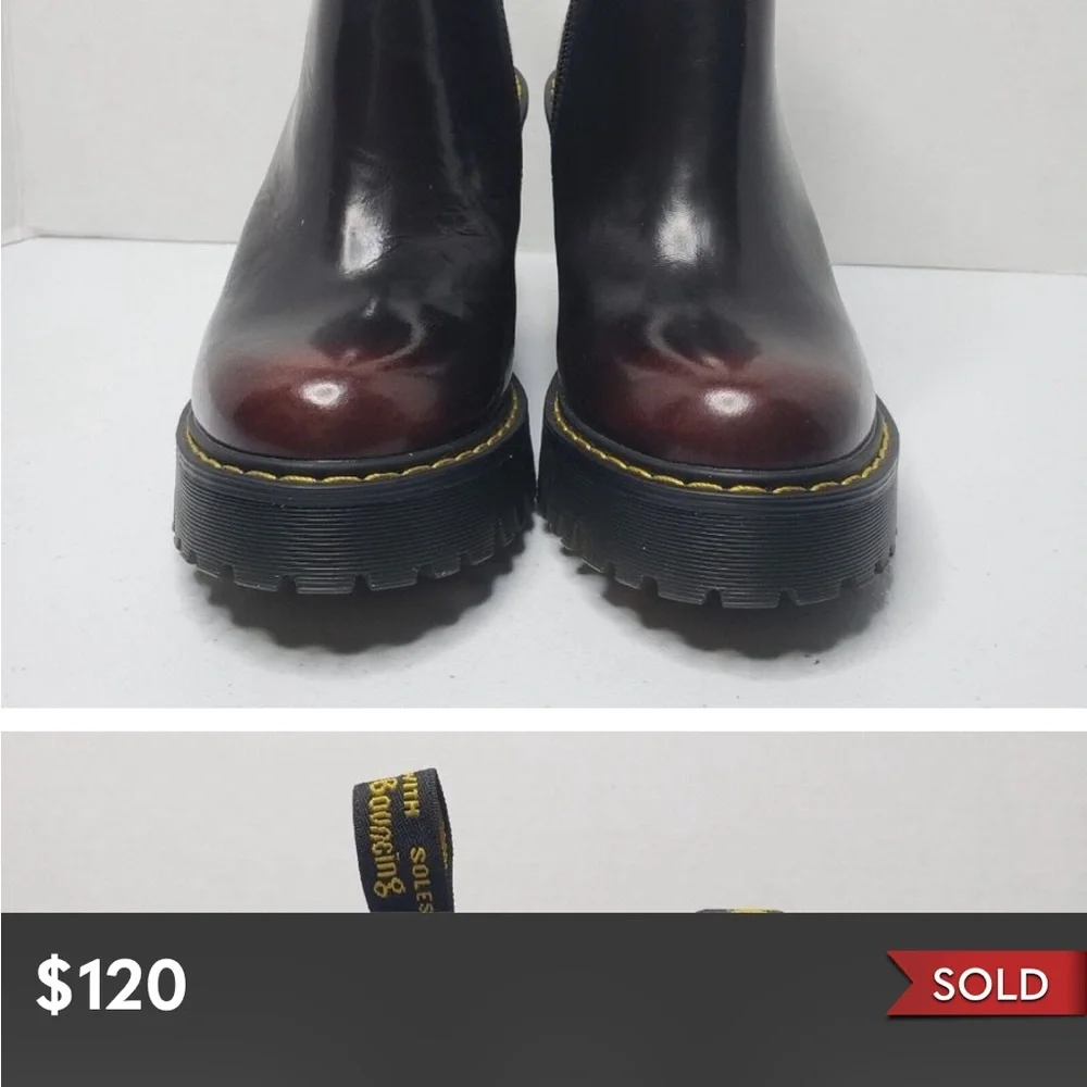 Dr. Martens Magdalena Platform Leather Heeled Boots Womens 5 Cherry Red Side Zip - Picture 3 of 7